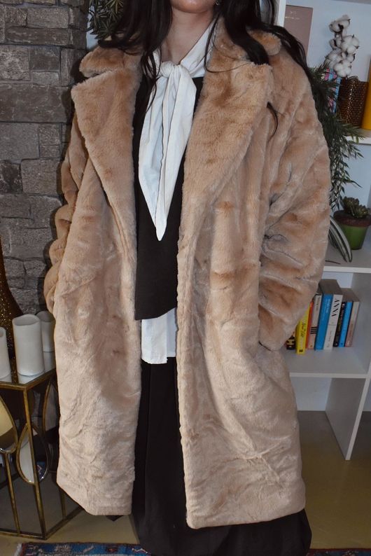 Mara Luxury Faux Fur Long Coat Camel 